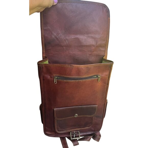 KENAR Leather Backpack Laptop Travel Book Bag Brown Vintage Style - Picture 2 of 9